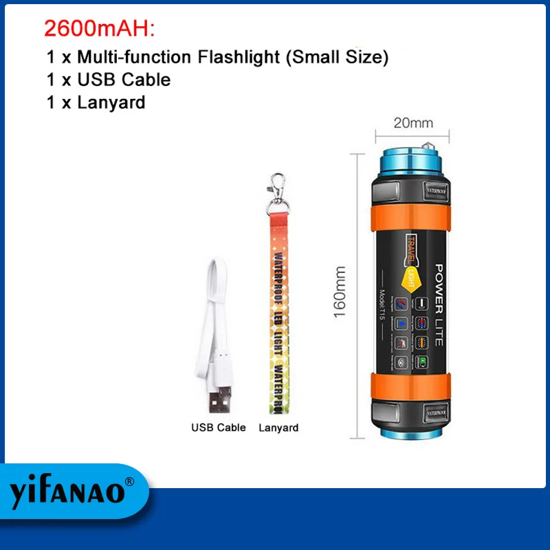 Yifanao многофункциональный LED фонарик 7800 мАч