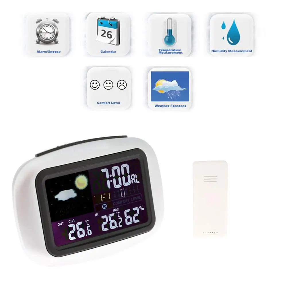 

Home LCD Backlight Weather Station Digital Wireless Sensor, Thermometer Hygrometer ，Indoor, Outdoor Clock Temperature Hygrometer