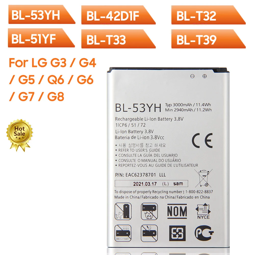 

Original Replacement Phone Battery For LG G3 F400L G4 H818 G5 VS987 Q6 G6 mini M700A G6 G600L G7 ThinQ G710 G8 ThinQ G820