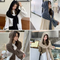 attractive female shawls wraps fashionable winter warm knit hooded scarf temperament delicate beautiful soft pullover headscarf