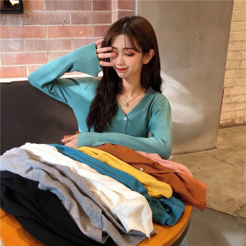 

Spring Women Knitted Sweater Top Korean Long Sleeve Simple Cardigan Outwear Jacket Fashion Casual Women Clothing