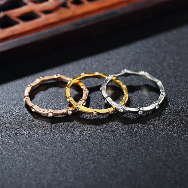 

Simple Multi AAA Cubic Zirconia Wedding Rings for Women Luxury Jewelry Fashion 2mm Stainless Steel Engagement Band Birthday Gift