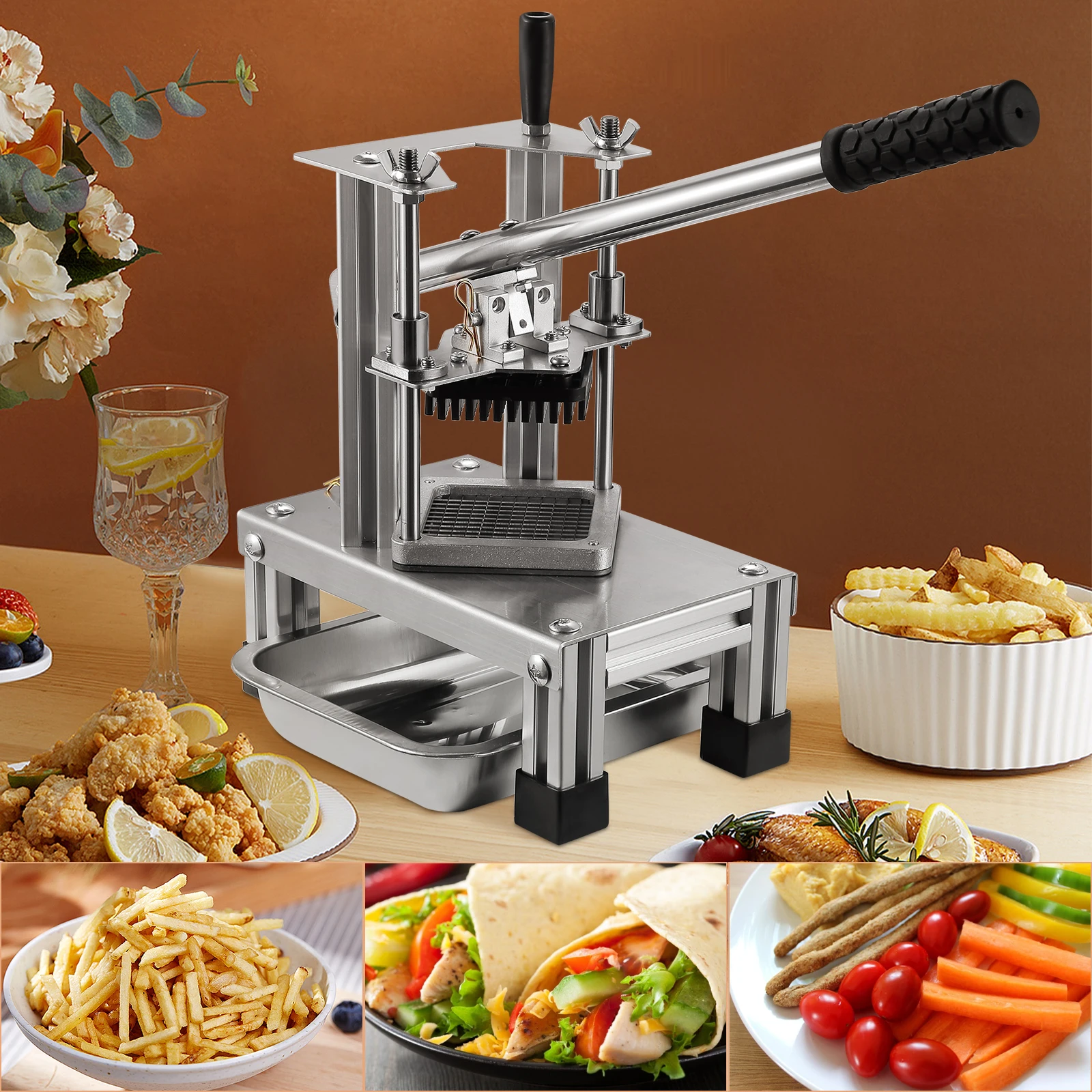 

French Fry Cutter, Professional Potato Cutter Stainless Steel With 1/4 3/8 1/2-Inch Blade For Potatoes Carrots Cucumbers