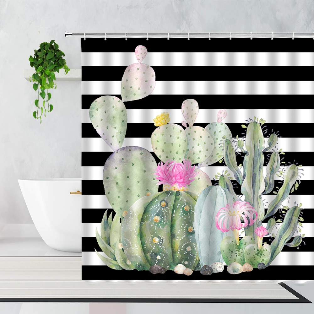 3D занавеска для душа с кактусами тропические растения цветы фламинго домашняя