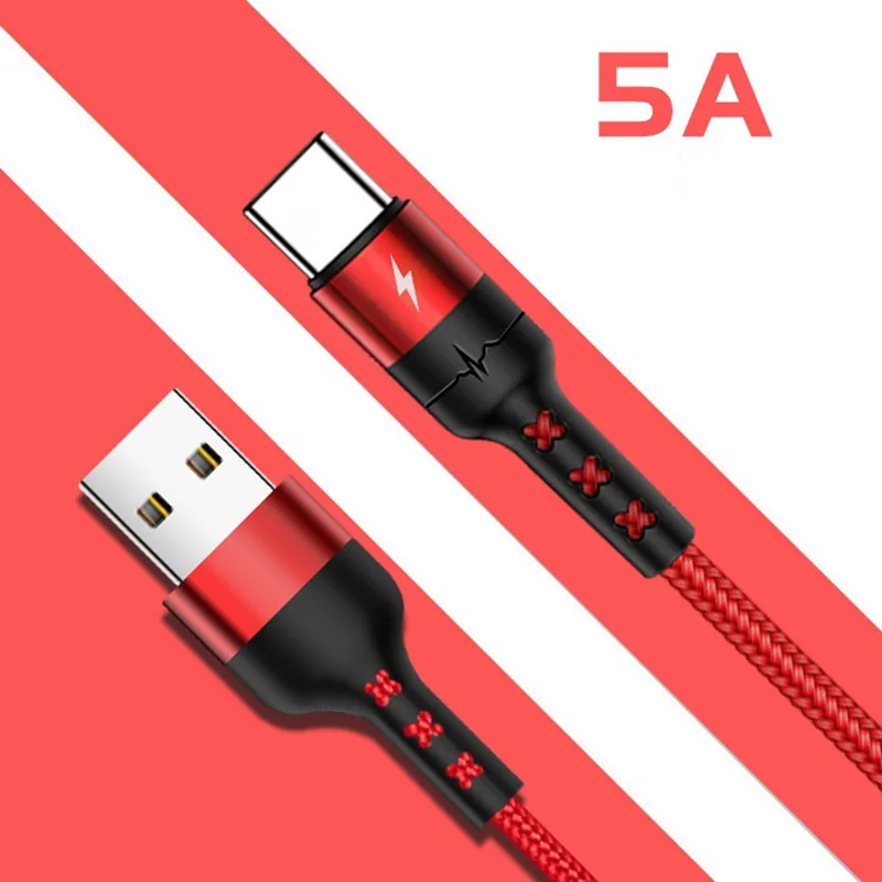 Тип C USB C 5A кабель для huawei samsung Xiaomi быстрое зарядное устройство QC 3,0 Supercharge супер быстрая зарядка Зарядное устройство шнур 1/2 м/3 м/метр - Цвет: red
