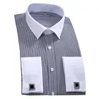 Рубашка + запонки модные мужские французскими манжетами, с длинными рукавами, деловая рубашка из хлопка Топ с запонки