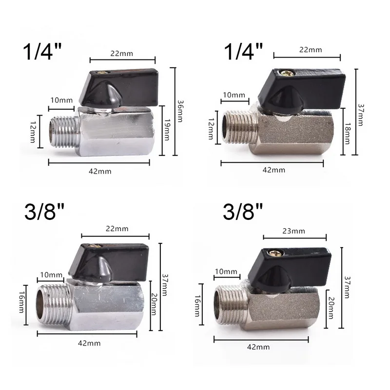 

1pc Mini Brass Ball Valve 1/2, 1/4", 1/8" ,3/8"BSP Male To Female Air Compressor Valves