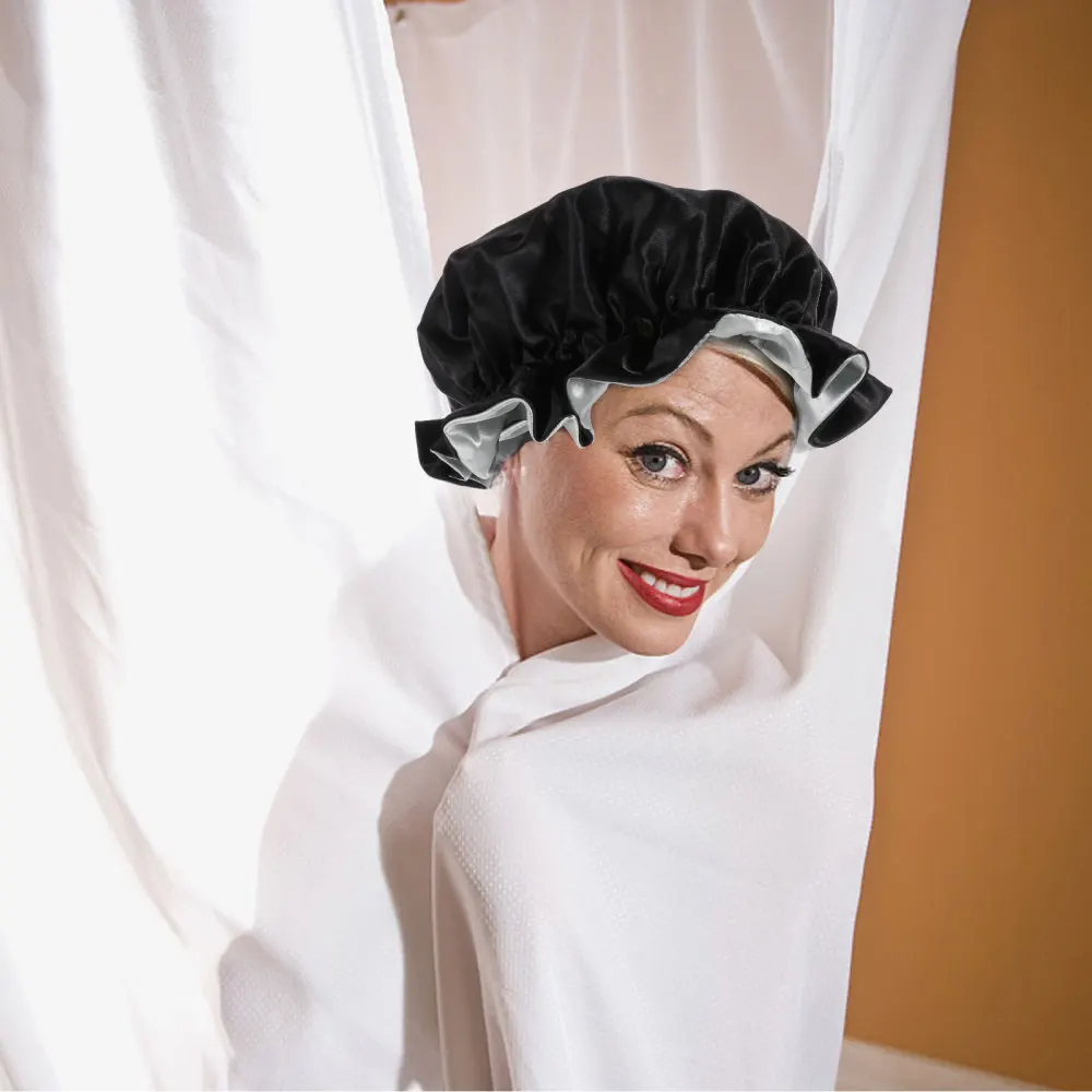

Satin Bonnet Bathing Hat Silky Sleep Cap Adjustable Double-Layer Nightcap
