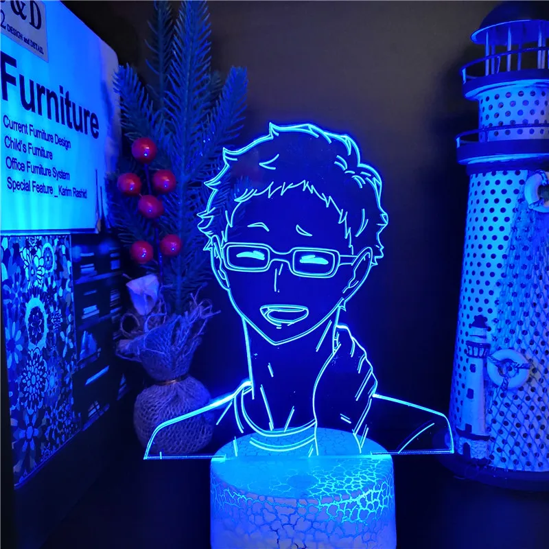 Haikyuu Kei Tsukishima светодиодный ночсветильник цветной аниме 3D иллюзия Лампа для