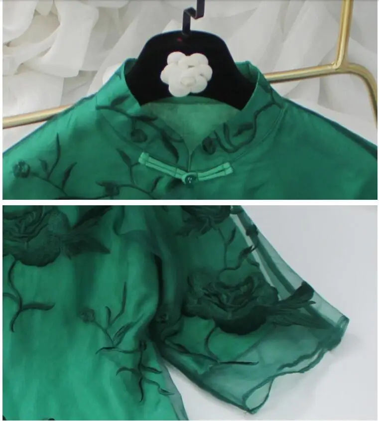Цветочная вышивка cheongsam рубашка qipao Топ Половина рукава Китайский традиционный Топ Блузка для женщин кружевной Шелковый китайский топ
