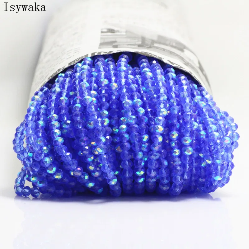 

Isywaka Light Blue Half AB Color 3*4mm 145pcs Rondelle Austria faceted Crystal Glass Beads Loose Round Beads Jewelry Making