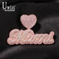 uwin csutom cursive letter with heart clasp custom name necklace tennis chain cubic zirconia fashion hiphop jewelry