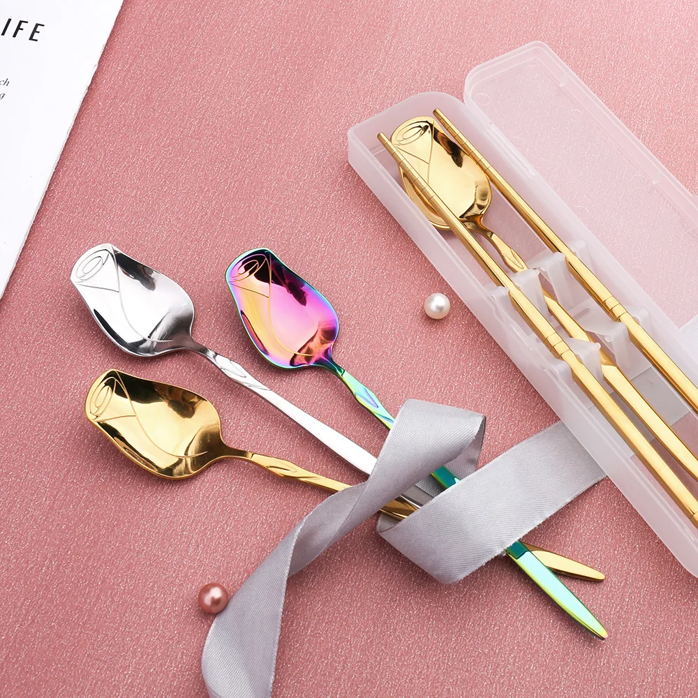 

Fashion Coffee Spoon Ice Cream Dessert Spoon Fork Chopstick Retro Cute Round Head Spoon Kitchen Gadget