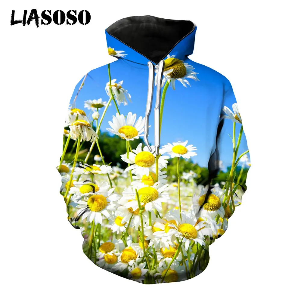 

LIASOSO Flower Daisy Beautiful Hoodies Men Funny Karasuno Graphic Streetwear Winter Fashion Unisex Sweatshirts Male