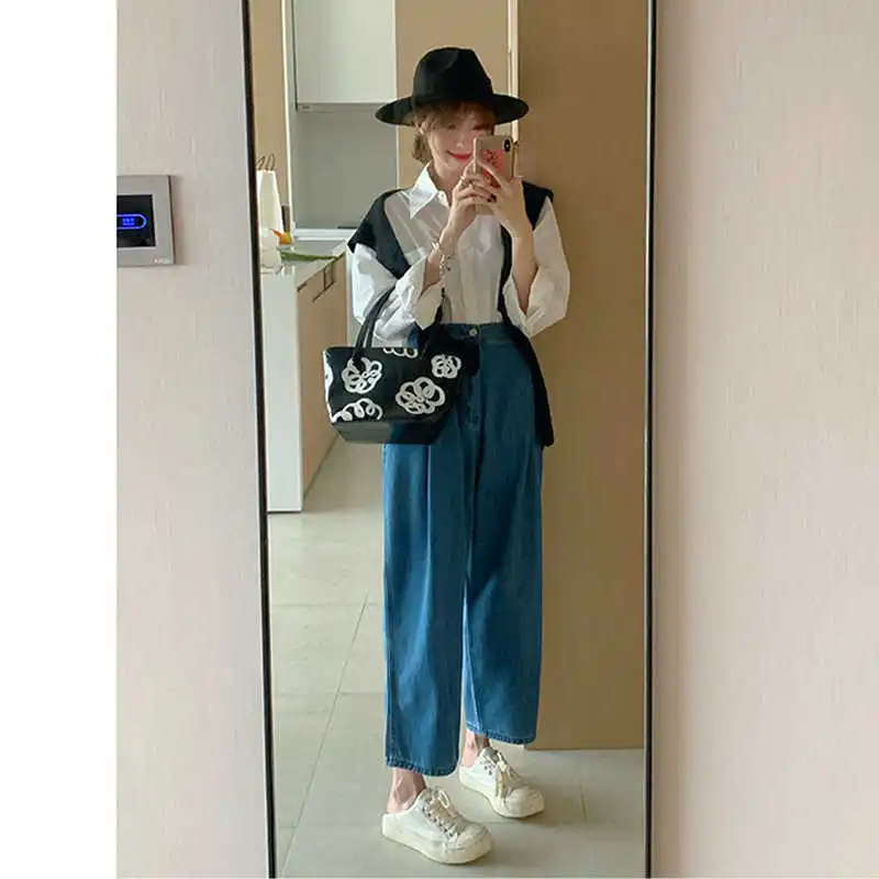 

Real Shot Cost-Effective Korean Style Radish Wide Leg Jeans High