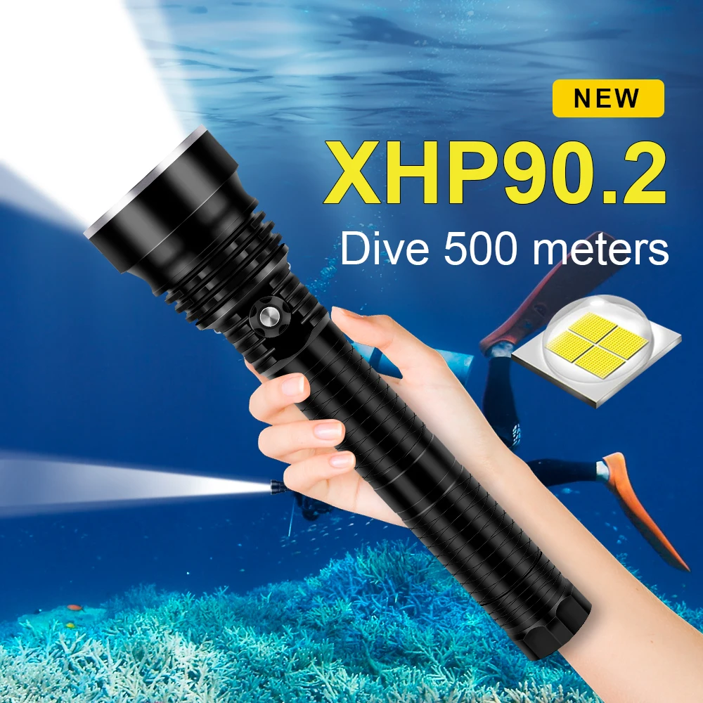 Diving for LED Flashlight Torch XHP90.2  Dive Torch 500M Underwater Waterproof Tactical Professional Dive Lantern XHP90 Lamp
