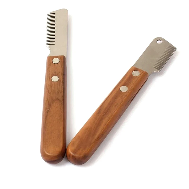 

Dog Comb Stainless Steel Wooden Handle Stripping Knife Pet Hair Remover Pluck