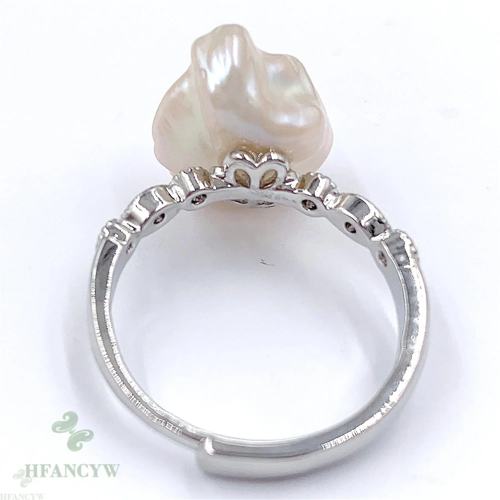 Белое барокко жемчужное открытое регулируемое серебряное кольцо ювелирные