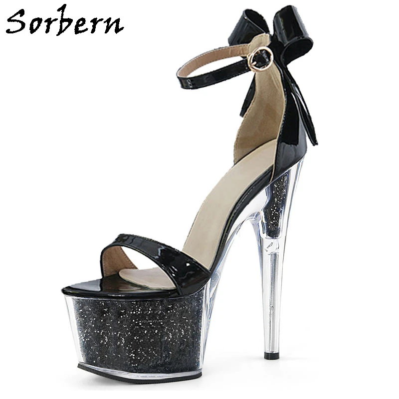 

Sorbern Fashion Glitter Platform Sandals Women 15Cm 17Cm 20Cm High Heel Pole Dance Slingback Ankle Strap Bowknot Perspex Heels