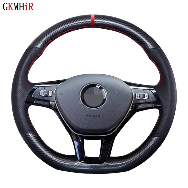 

DIY Car Steering Wheel Cover Anti-Slip Black Carbon Fiber Leather For Volkswagen Vw Golf 7 Mk7 Nieuwe Polo jetta Passat B8