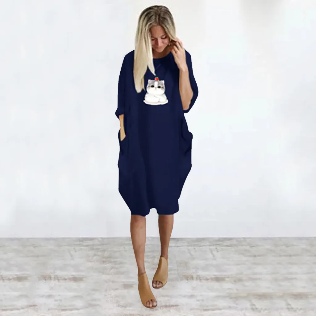 Платье Jaycosin женское с круглым вырезом свободное повседневное мешковатое принтом