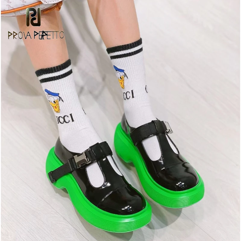 

New Thick-soled Retro Heightened and Thin Single Shoes Female Mary Jane Platform Shoes Leather Metal Buckle Big Toe Shoes