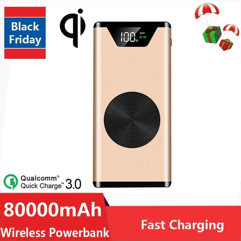 

2022 New Wireless Portable 80000mAh Ultra-thin Power Bank Charger Digital Display Outdoor Travel Fast Charging for Xiaomi