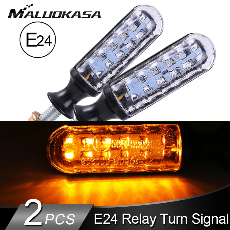 2PCS Motorcycle Turn Signals E-Mark E24 LED flashing Signal Flowing Water Built-in Relay 12LED Blinker Auto Indicators