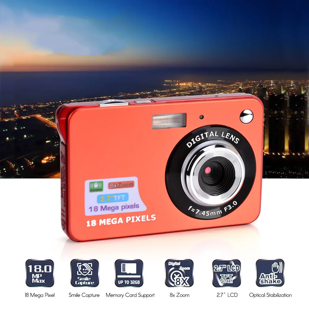 Цифровая камера мини Карманная 18MP 2 7 дюймовый ЖК экран 8x Zoom Smile Capture Anti Shake с