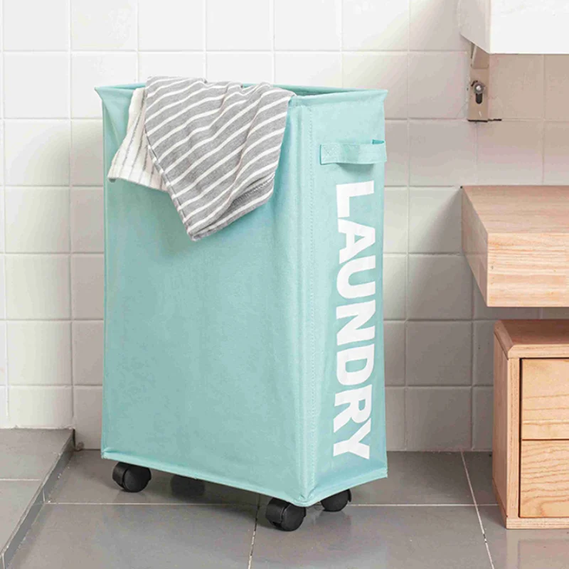

Rolling Foldable Laundriy Basket with Caster Wheels Portable Dirty Clothes Organizer Storage Basket Home Corner Bin(Light Green)