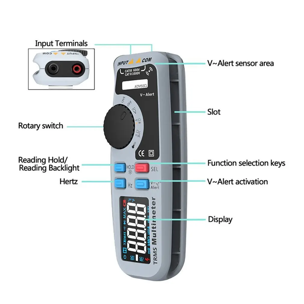 

BSIDE ADM92CL Color Display Digital Multimeter True RMS Auto Range 6000 TRMS Tester with Live Wire Check Temp Diode Meter Kit