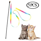 Палочки для кошек 5 шт., двусторонняя цветная Радужная лента, забавные игрушки-палочки для кошек, Интерактивная палочка для домашних животных, игрушки