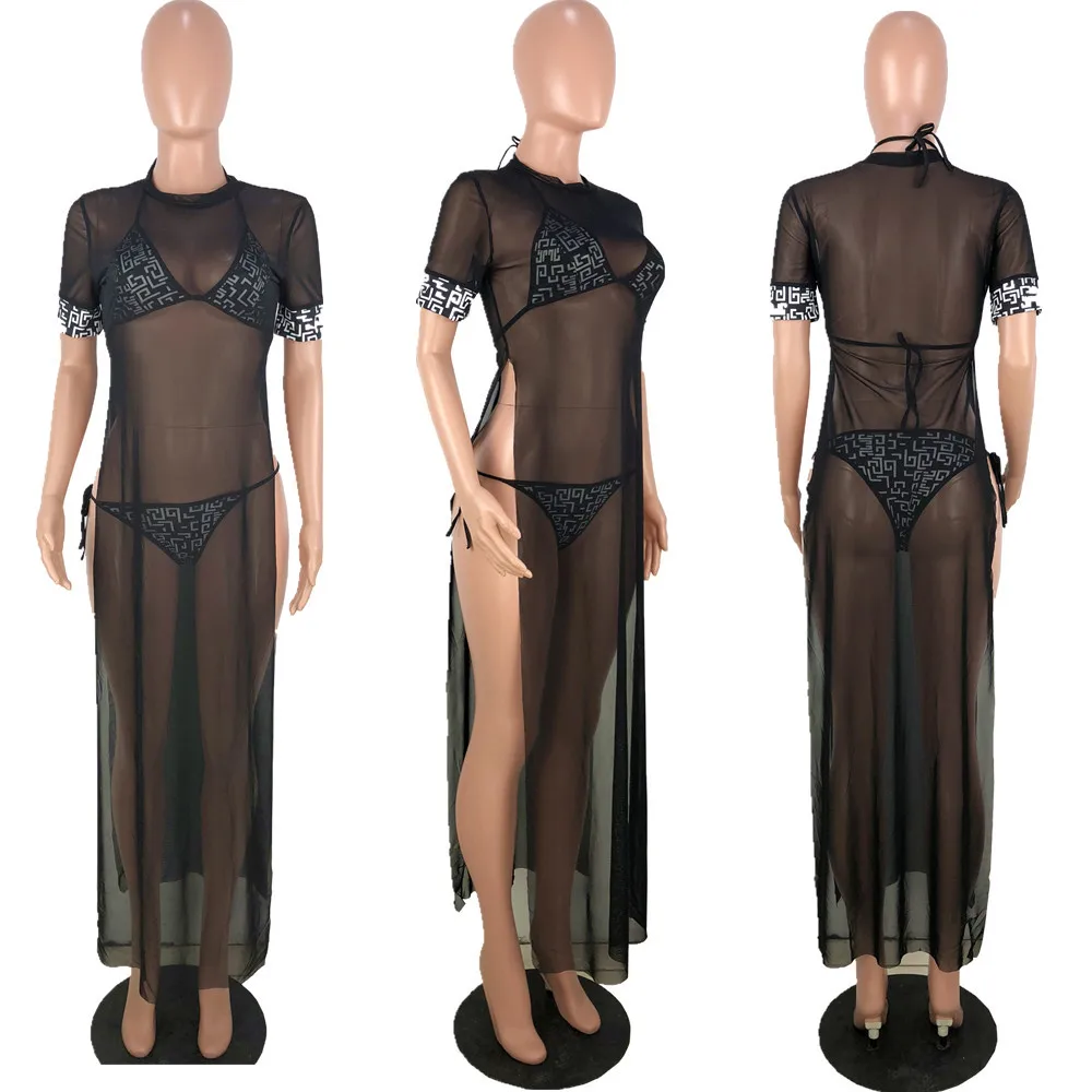 Пикантное Прозрачное платье накидка пляжные купальники женское длинное 2021