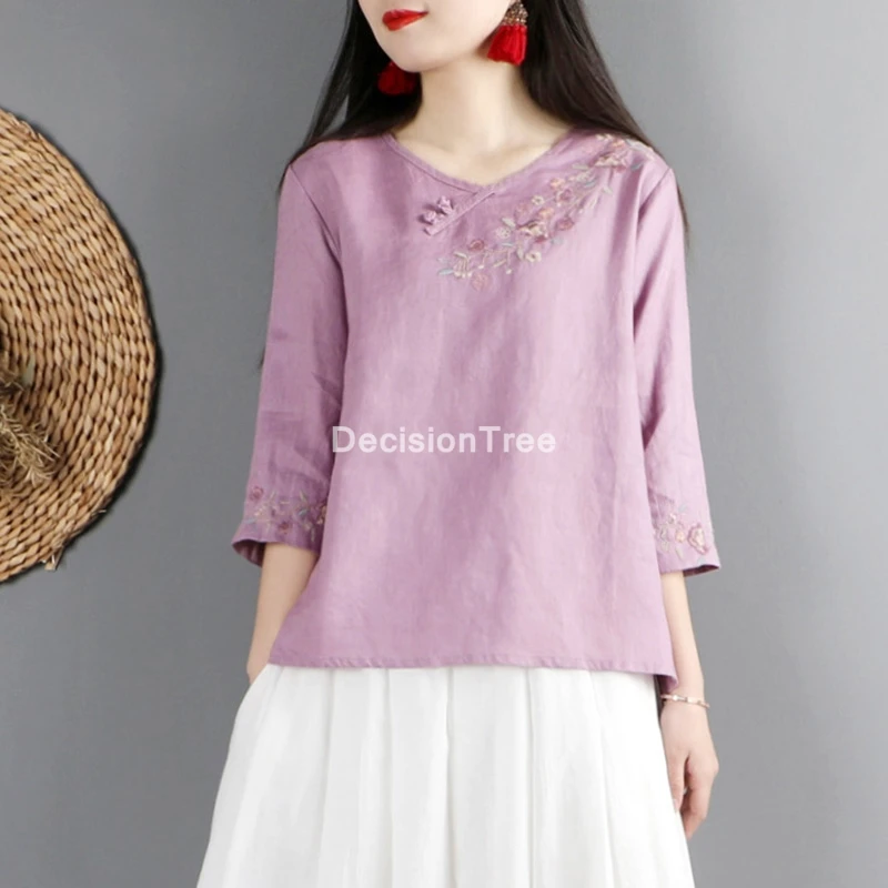 Хлопковая и льняная шифоновая блузка в китайском ретро-стиле женский свободный