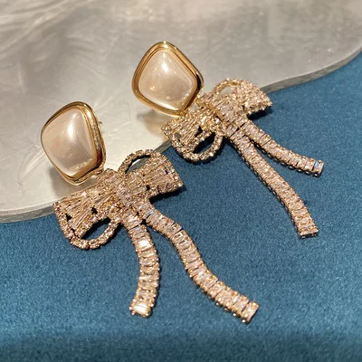 

Bowknot Earrings For Women Opal Earrings Wedding Dress Accessories Fashion Versatile Temperament Sweet Japanese And Korean Style