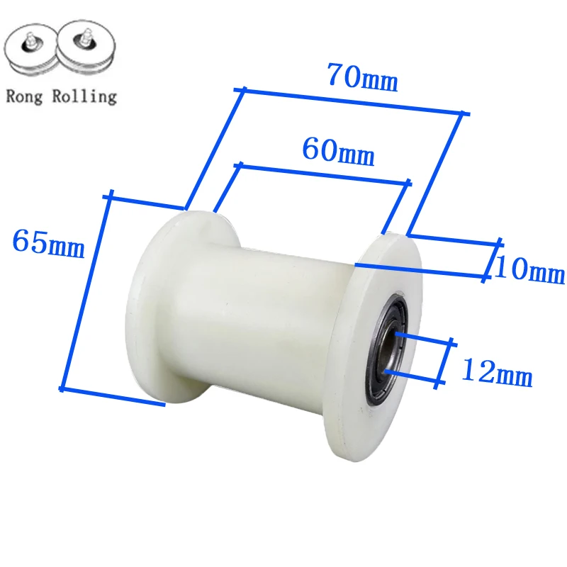 

H-groove width 60mm,sliding grooved nylon roller diameter 65mm,thickness 70mm,gate nylon wheel with double 6201RS bearings.