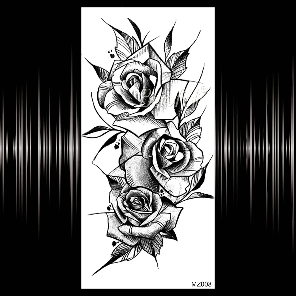 Черная роза временная татуировка наклейка для женщин взрослые руки ноги цветы