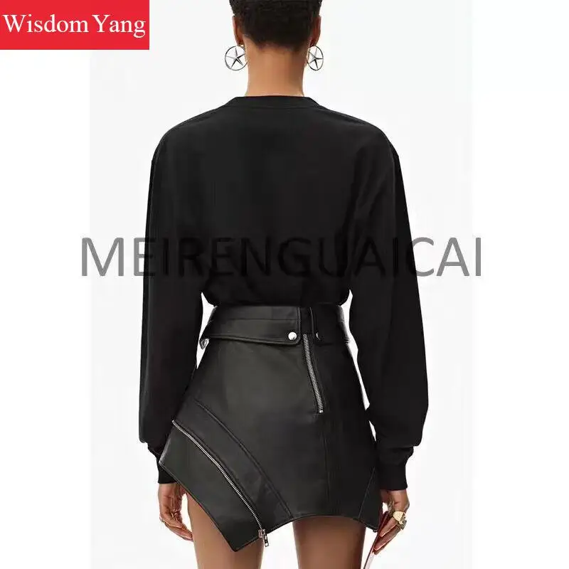 Осенняя юбка из натуральной овечьей кожи мотоциклетные Асимметричные мини-юбки