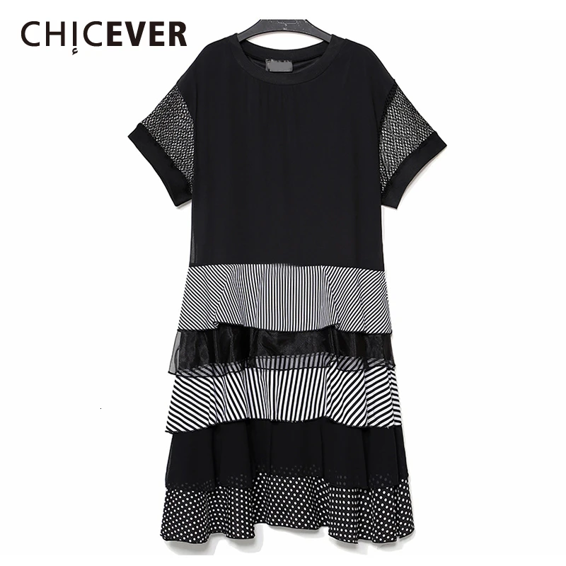 CHICEVER повседневное лоскутное хит разноцветное платье для женщин с круглым