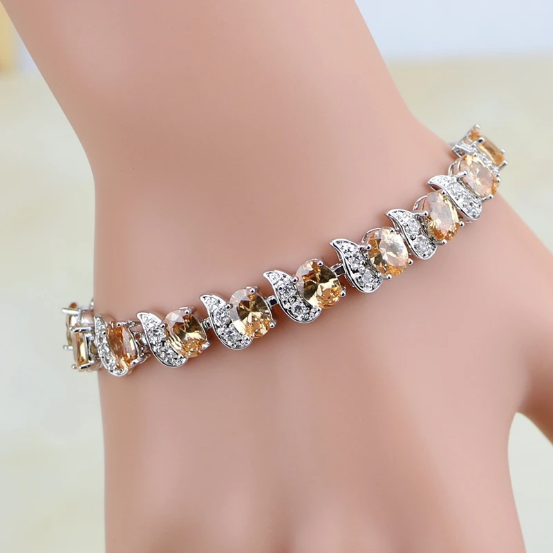 Casual Champagne Cubic Zirconia White CZ Charm Bracelet 925 Sterling Silver Chain Link For Women Free Gift Box | Украшения и
