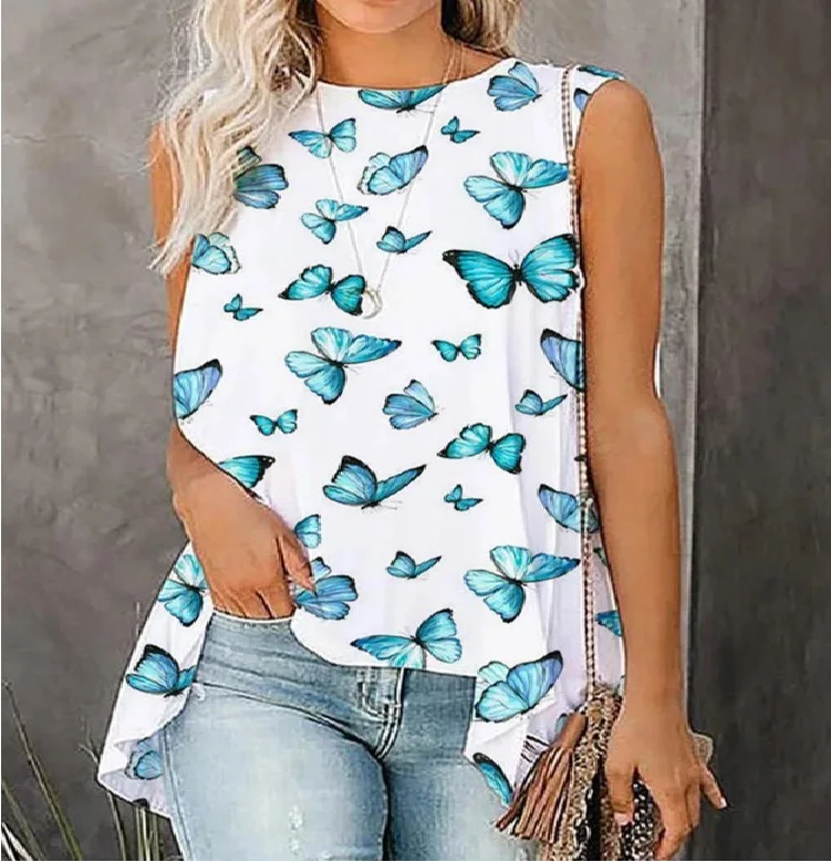 

Sleeveless Shirt For Woman Fashion New Shirt Spring Loose Big Size Temperament Casual Print Top Woman 2021