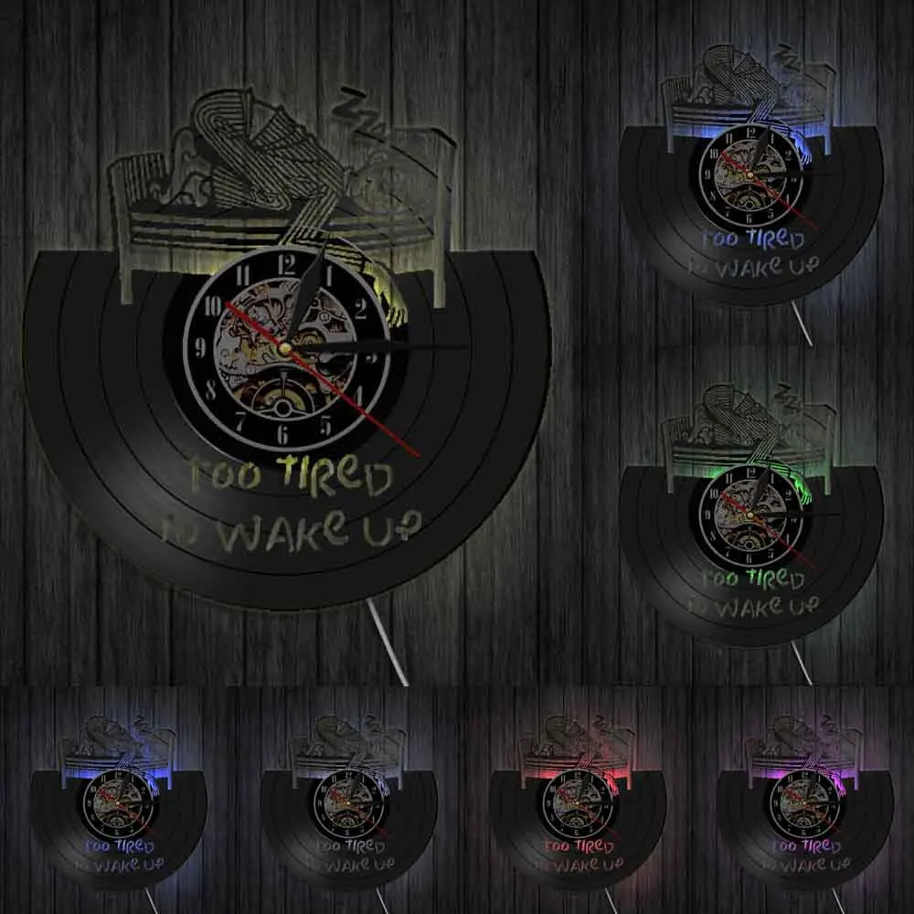 

Too Tired To Wake Up Motivational Quote Wall Clock Wake Up Vinyl Record Wall Clock Tireness Expression Personalised Clock Decor