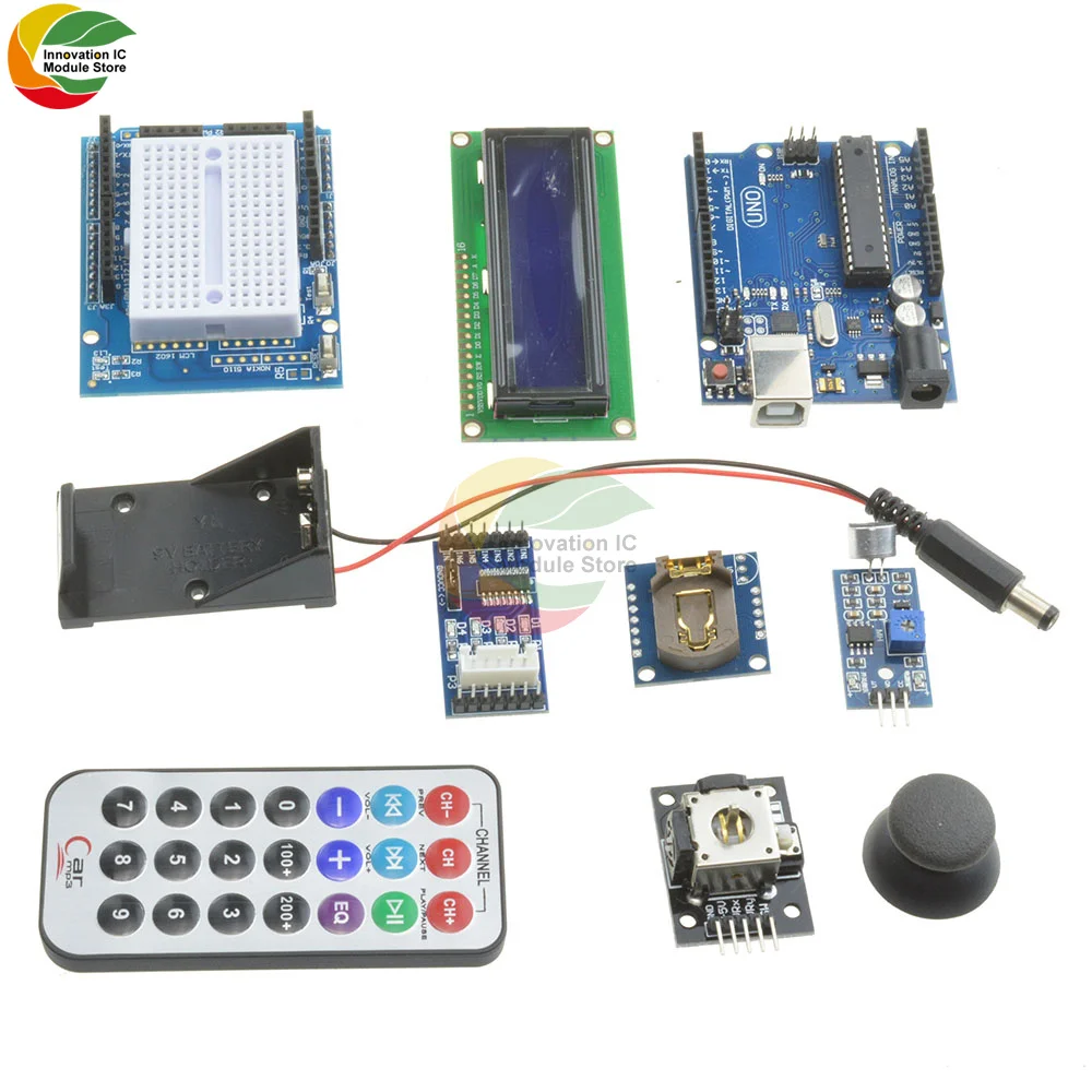 

Ultimate UNO R3 Starter Learning Kit Expansion Board for Arduino Breadboard Dupont Wire 1602LCD Rotary Potentiometer Buzzer LED