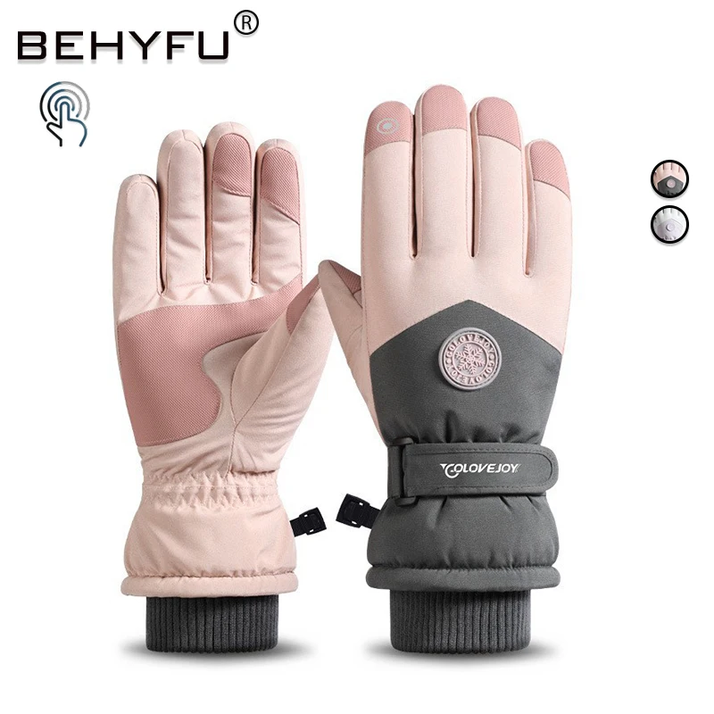 Зимние водонепроницаемые теплые женские перчатки с сенсорным экраном для активного отдыха на открытом воздухе, защищающие от ветра для катания на лыжах и велоспорта полного покрытия.