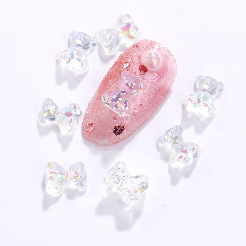 

100 Pieces 3D Cute Resin Bear Nail Art Decorations Resin Fluorescent Bear Super Flash Cute Cartoon Diamond Jewelry Accessory*&^%