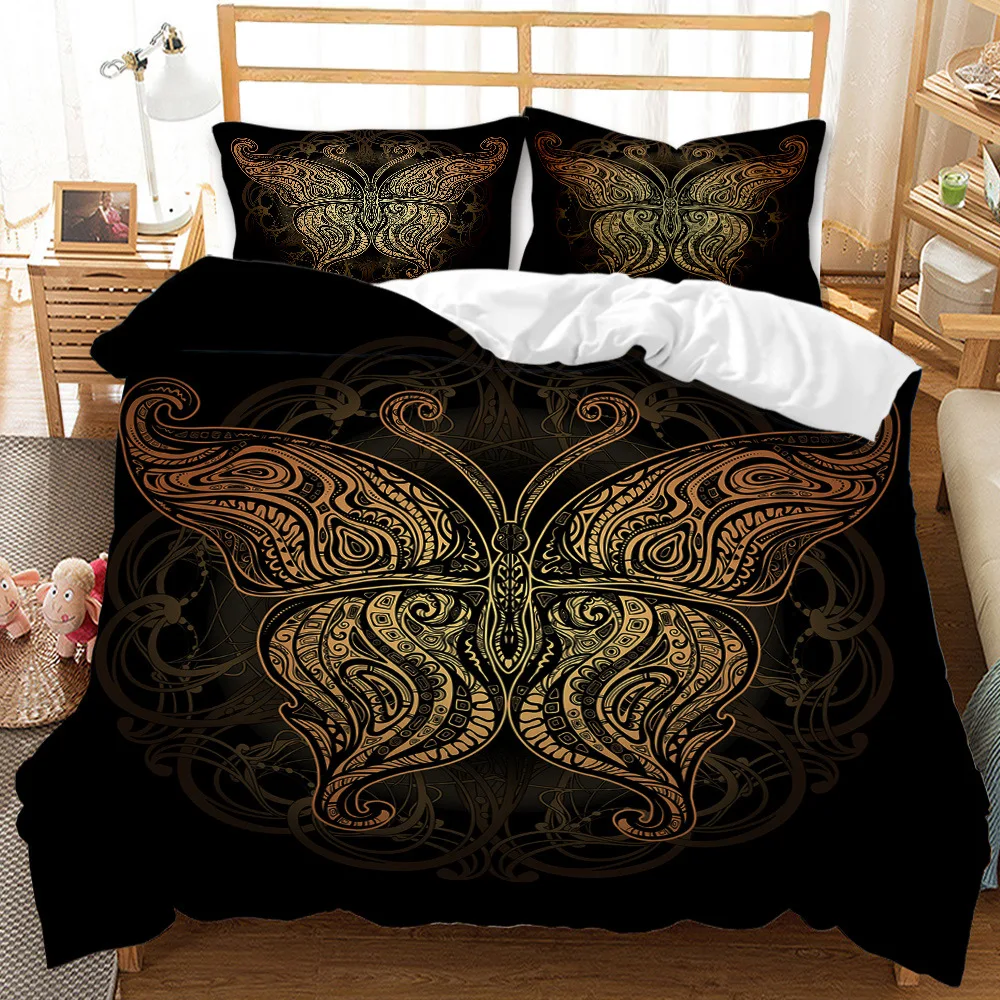 

2021 Luxury bed set HD Digital Golden Bohemian Animal Print Bedding Sets Duvet Cover+Pillowcase 2/3pcs US/AU/EU 12 size