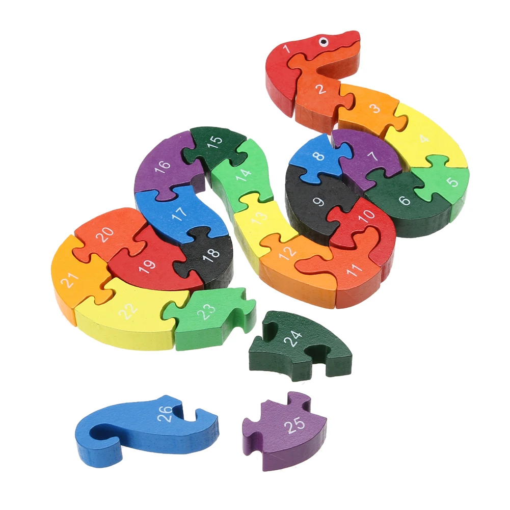 

Children's Tangram Toys Color Building Blocks 26 English Alphanumeric Building Blocks Cute Snake Wooden Toys
