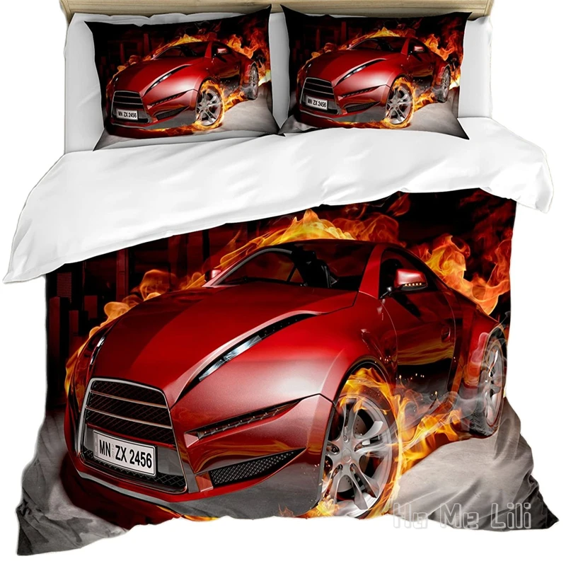 

Комплект пододеяльников от Ho Me Lili, красные спортивные автомобили, выгорание, шины в огне, блестящий двигатель, горячий огонь, дым, автомобиль...