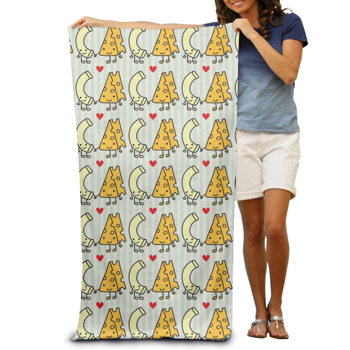 

Macaroni Love Cheese Towel Surf Beach Wetsuit Bath Watersports Activities Adults Men Women Swimming Resort Gym Sports Washcloth