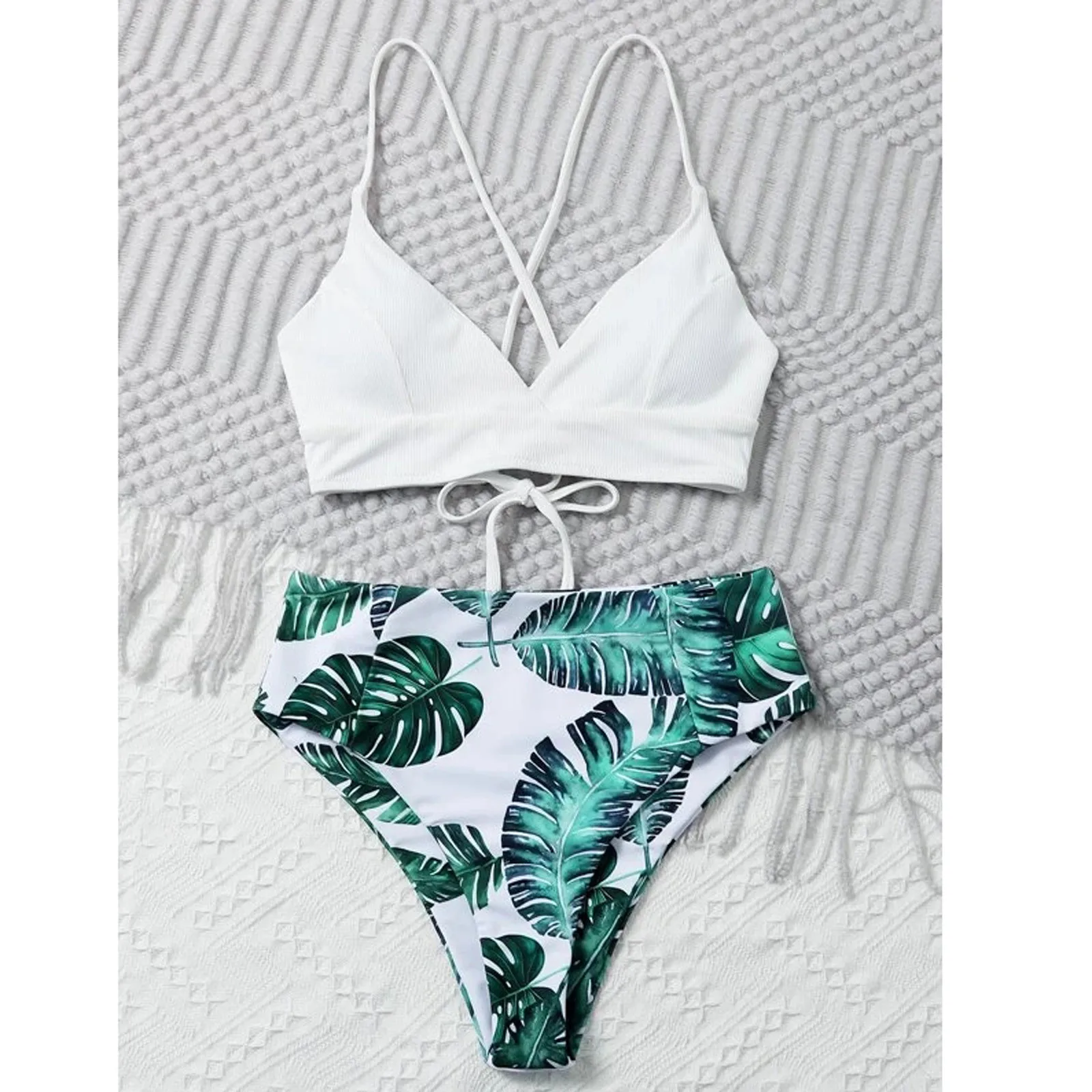 Бикини 2021 женское бикини на шнурках купальный костюм с глубоким круглым вырезом